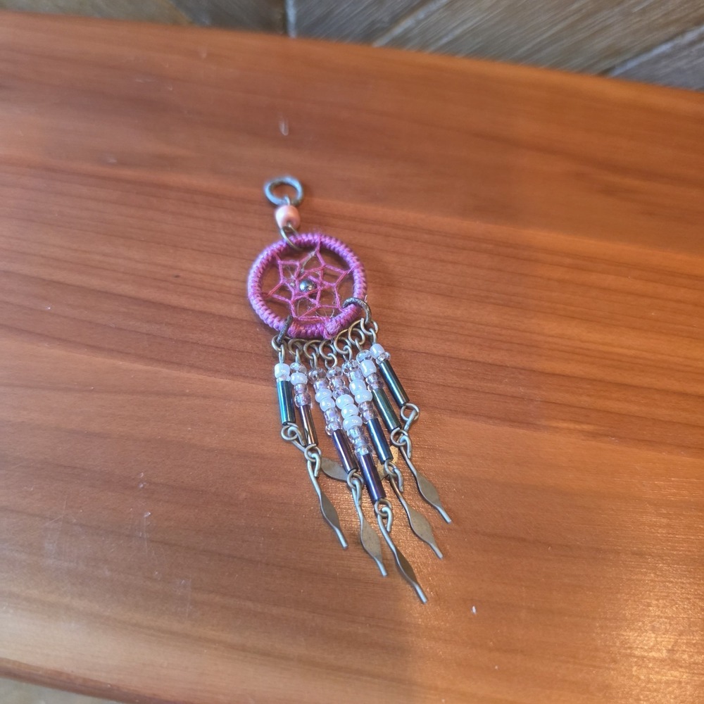 Miniature Dreamcatcher Charm Pink Tiny Necklace Decor Collectible Pendant 3"
